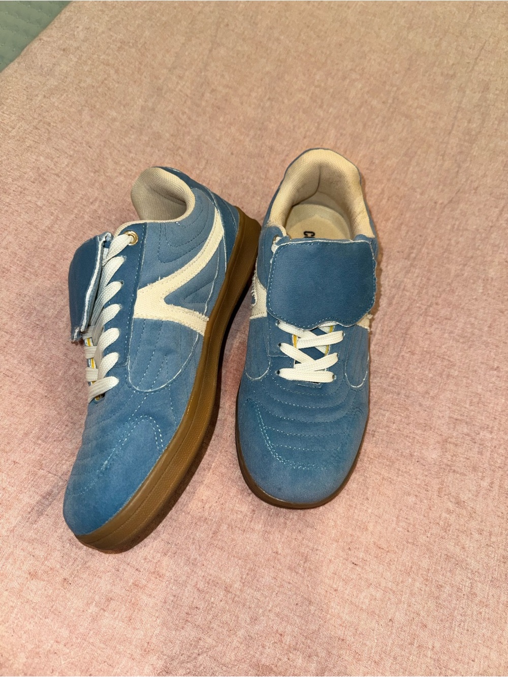 Women's Blue Suede Casual Sneakers with White Accents
